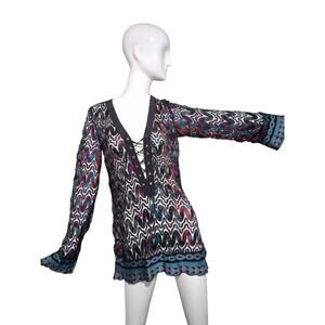 Hale Bob Unique Open knit Colorful Womens size M Festival Luxury Fairygoth Dress